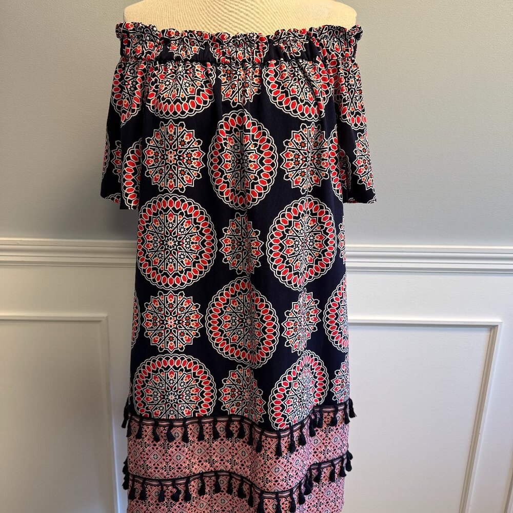 Maggy London | Over Shoulder Dress | Size 4 | Embellished Skirt